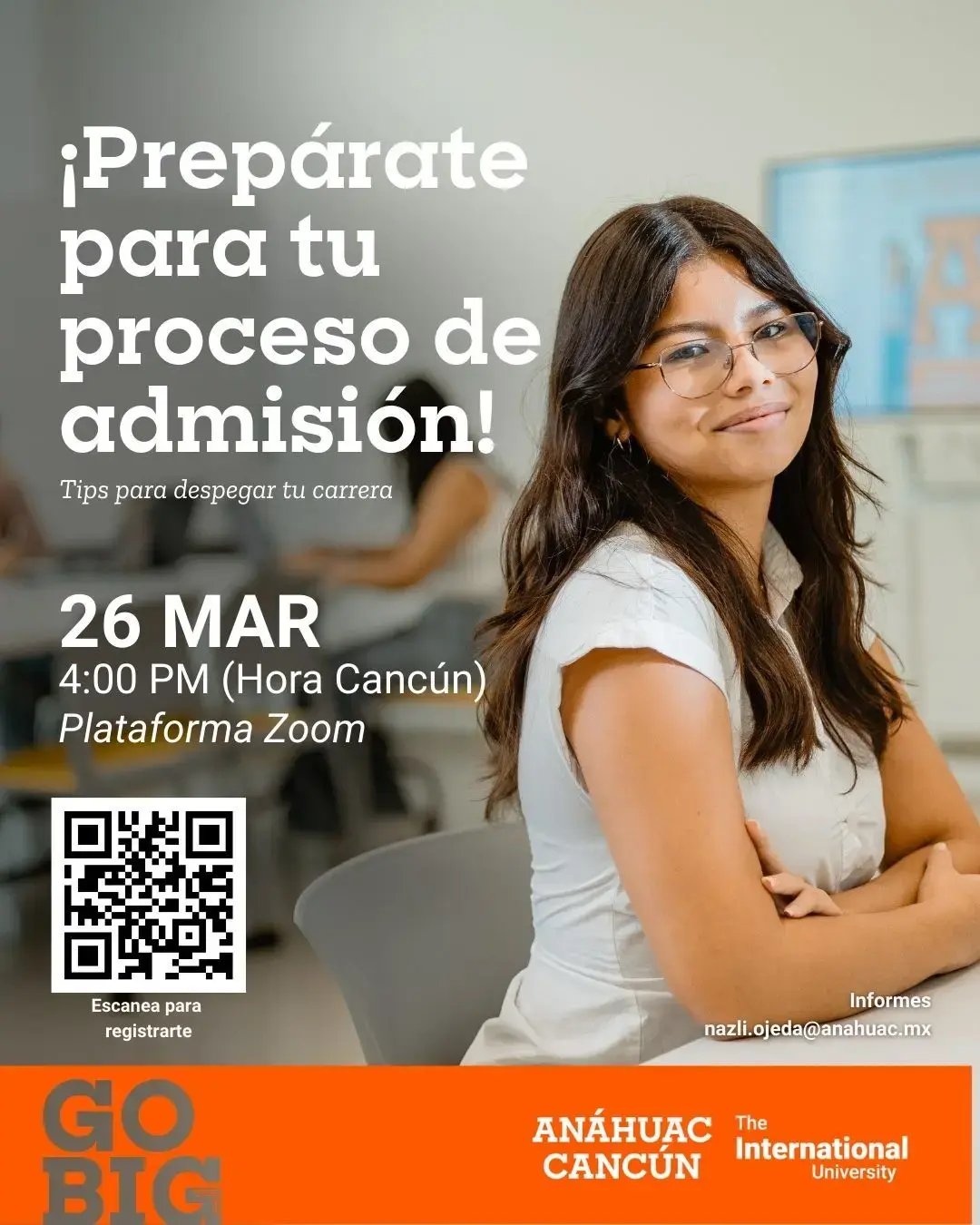 Flyer evento sesión de proceso de admisión