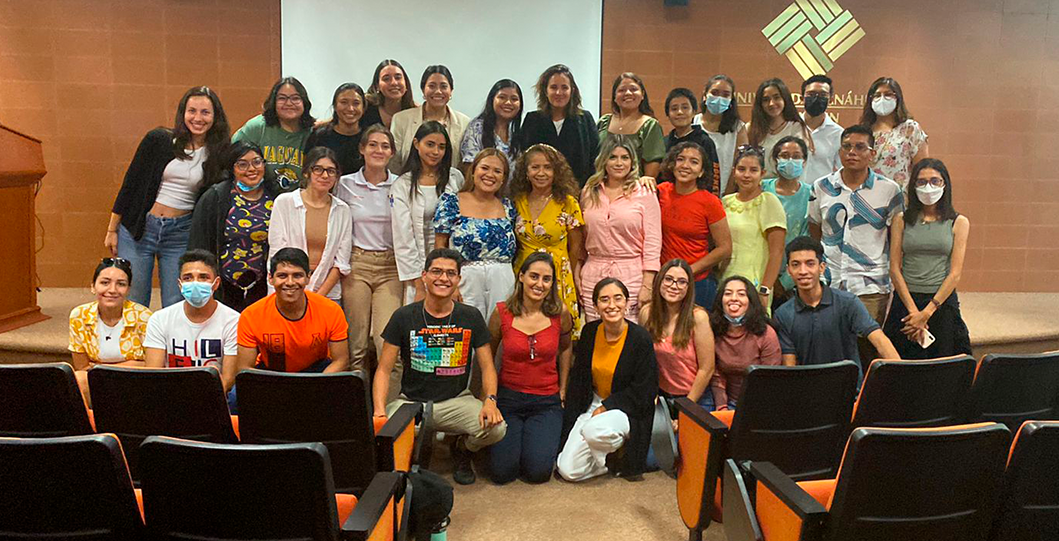 Saskia Niño de Rivera gives a conference to Anáhuac Cancun University students during Social Commitment Week.