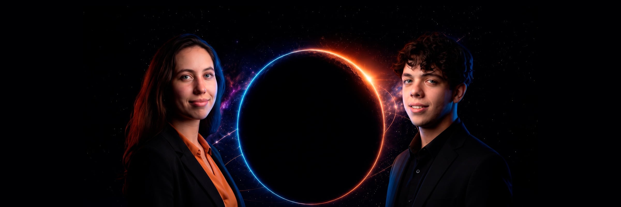 Dos aspirantes frente a un eclipse en el espacio